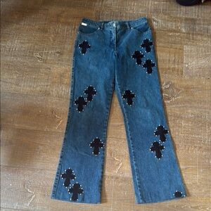 St. John Sport Y2k Flared Jeans with Crosses and Grommets